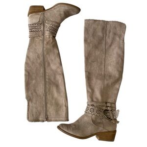 Not Rated Knee Length Vegan Side Zip Ankle Embellished Suede Boot Women size 9.5